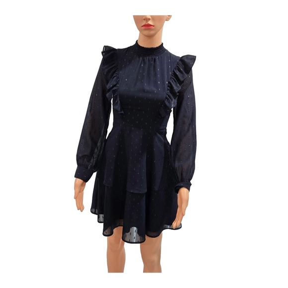 Express Blue A-Line Puff Sleeve Dress - Picture 4 of 9